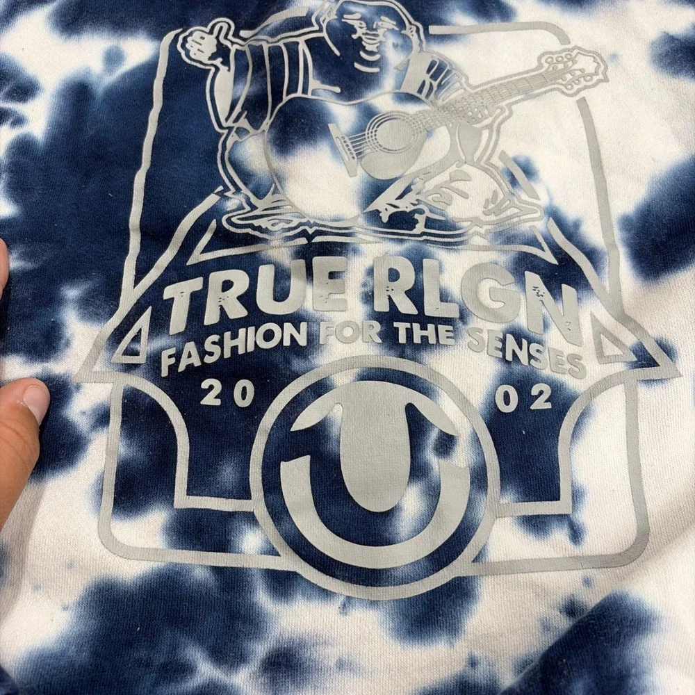 True Religion Tie Dye Buddha Poseidon Sweatshirt Crewneck Men's Medium Blue